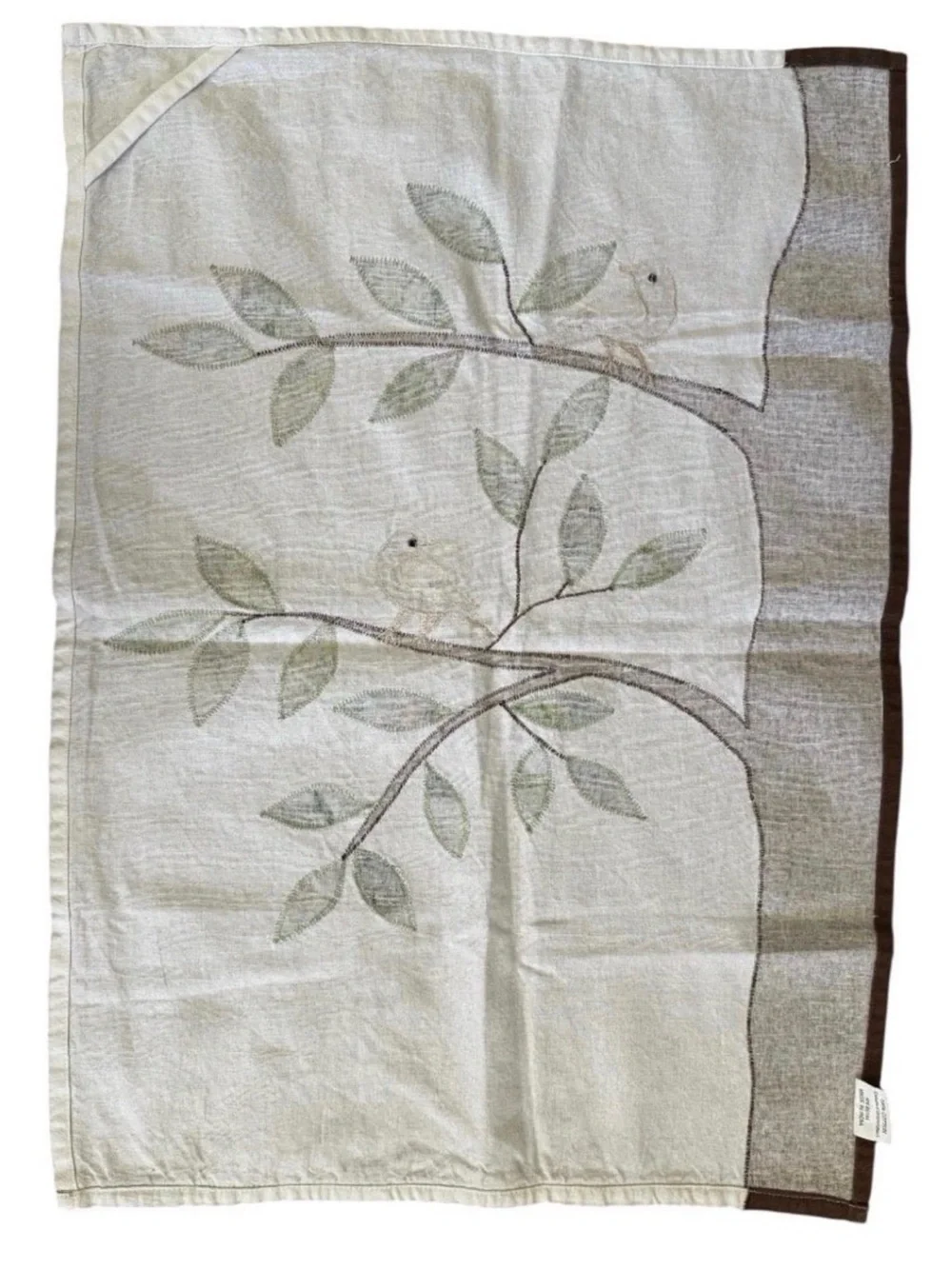 NWOT Hand embroidered 2 tea towels hand stitched kitchen birds guest linens